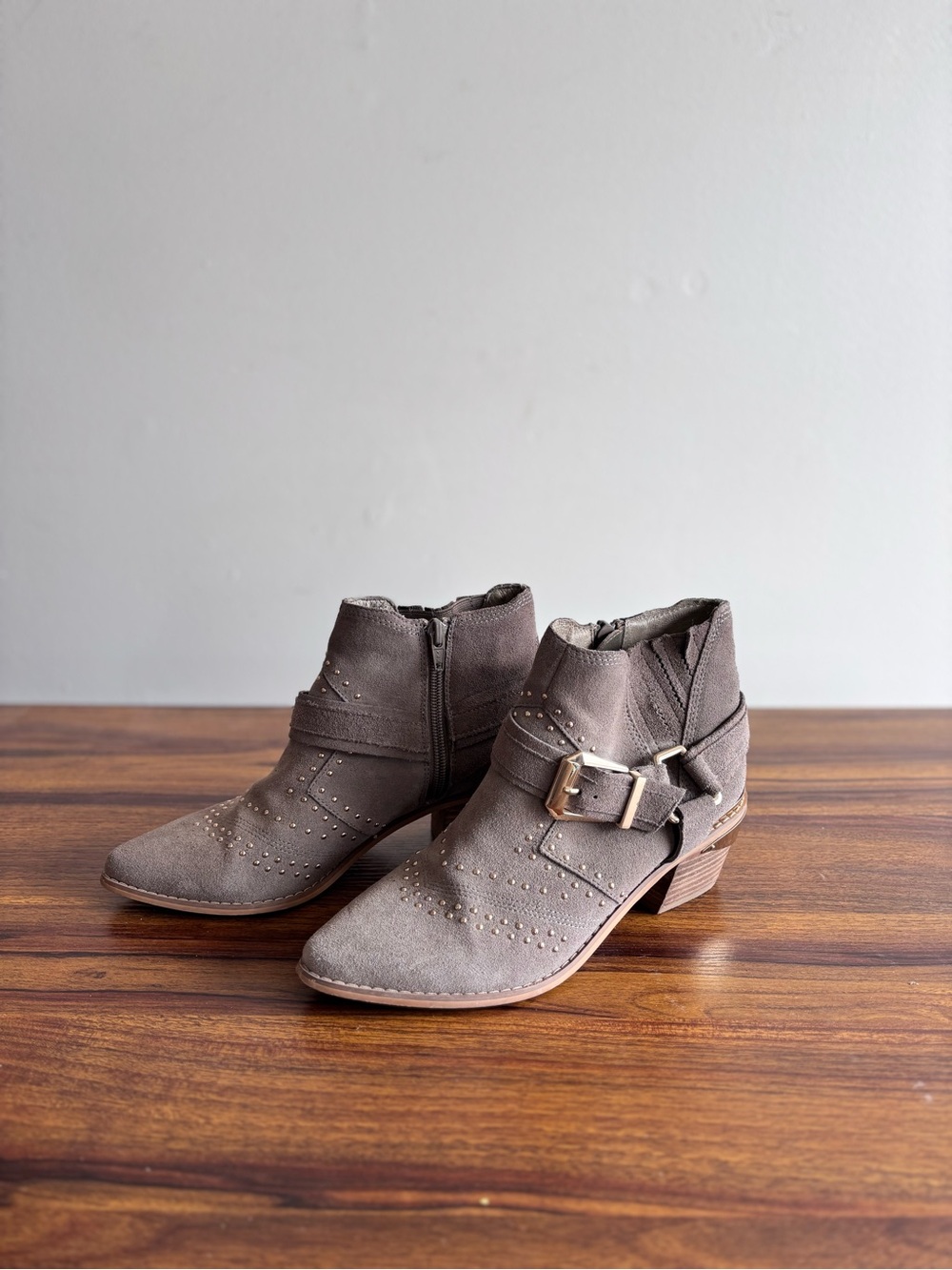 Aldo Taupe Studded Buckle Ankle Booties